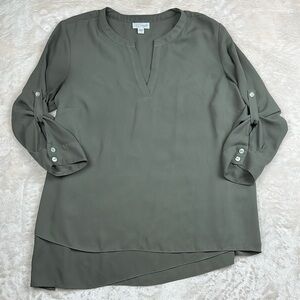 Catherine Malandrino Green 3/4 Sleeve Blouse with Mandarin Collar